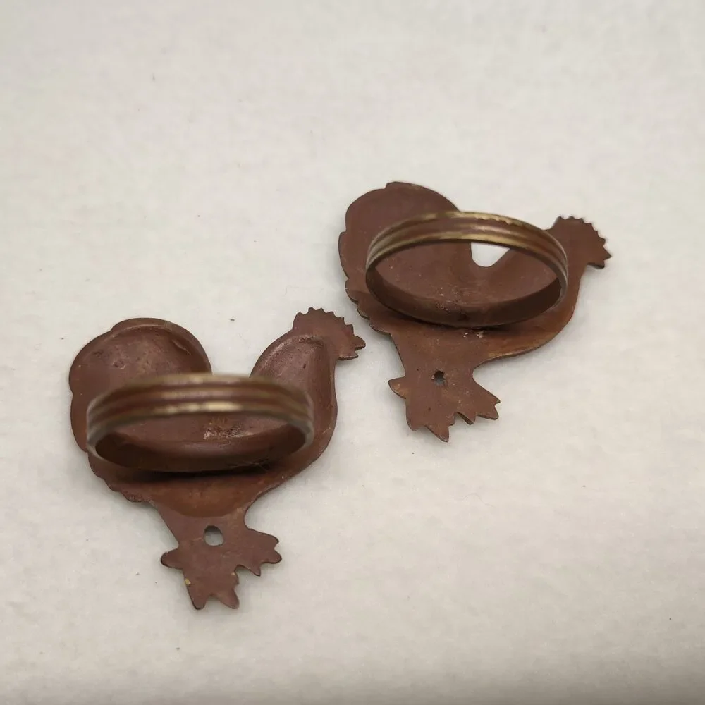 Vintage Set of 2 Rooster Napkin Rings Copper Tone Farmhouse Table Decor Pair Set